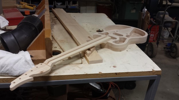 guitar body during construction