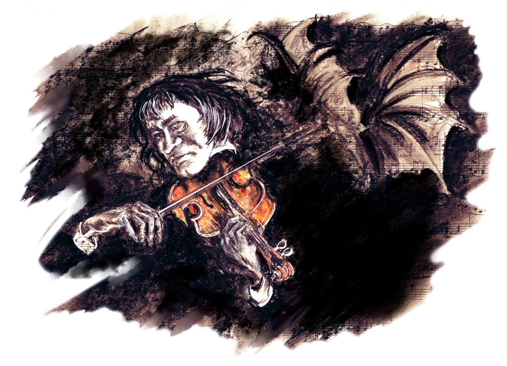 sketch of Paganini playing violin